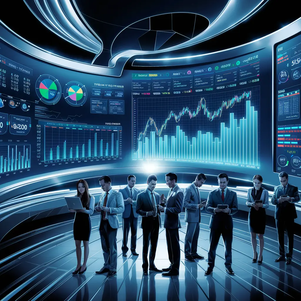 Modern business finance dashboard illustration emphasizing real-time collaboration.