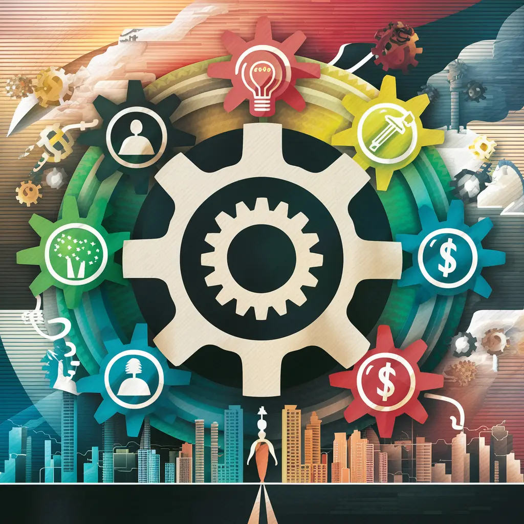 Resource management illustrated by gears symbolizing interconnected business resources.
