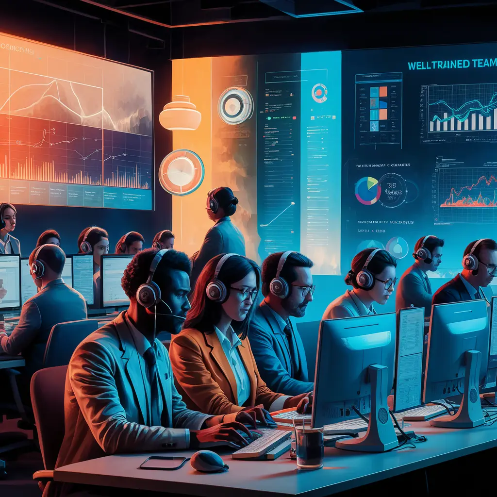 Team training visualized: harmonious office scene with data insights